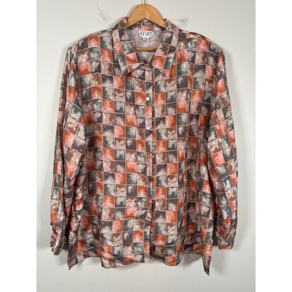 Stunt Vintage Womens Sz 3x 100% Silk Blouse Button Up Shoulder Pads Tunic Artsy - Picture 1 of 10